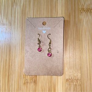 Handmade October Birthstone Dangle Gold Earrings – Pink Tourmaline